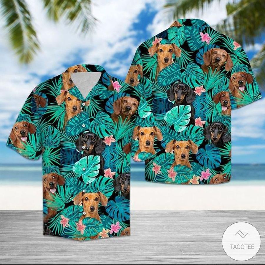 Dachshund Tropical Pattern Hawaiian Shirt