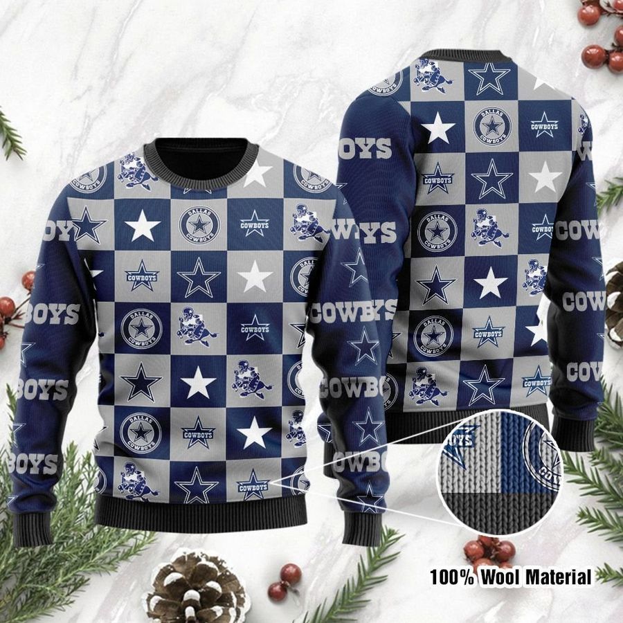 Dallas Cowboys Logo Checkered Flannel Design Ugly Christmas Sweater Ugly