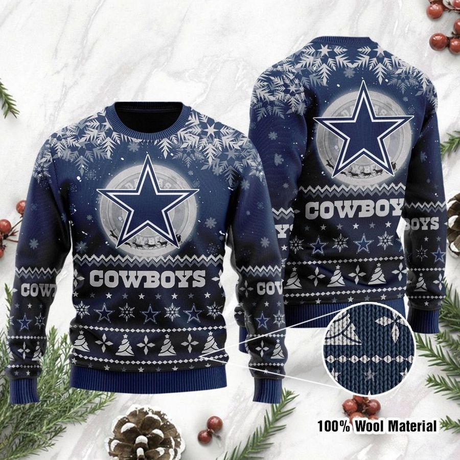 Dallas Cowboys Santa Claus In The Moon Ugly Christmas Sweater