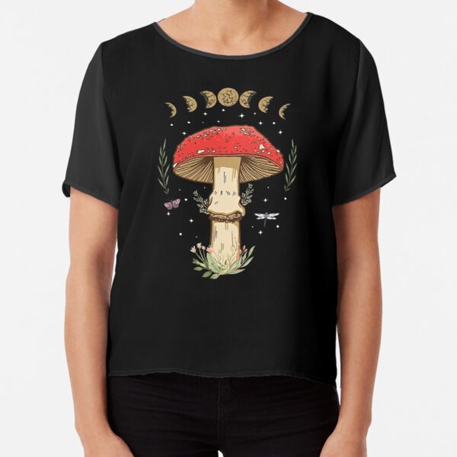 Dark Academia Cottagecore Aesthetic Magical Mushroom Fungi Chiffon Top