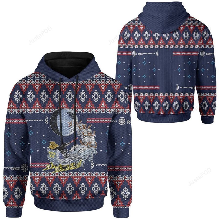 Darth Santa Sleigh Pulled By Reindeers Christmas For Unisex 3D Hoodie, Zip-up Hoodie, Ugly Sweater, Christmas Sweaters, Hoodie, Sweater