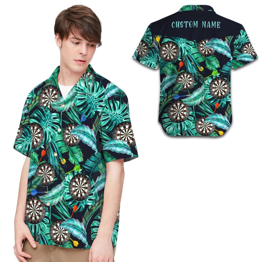 Darts Tropical Pattern Custom Name Hawaiian Shirt For Men For Darts Lovers