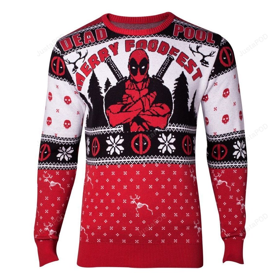 Deadpool Merry Foodfest Knitted Ugly Sweater, Ugly Sweater, Christmas Sweaters, Hoodie, Sweater