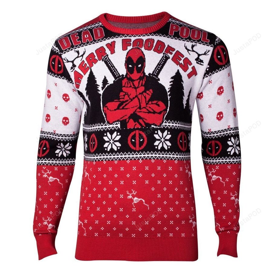 Deadpool Merry Foodfest Knitted Ugly Sweater Ugly Sweater Christmas Sweaters