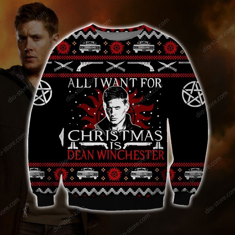 Dean Winchester Knitting Pattern 3D Print Ugly Christmas Sweater Hoodie All Over Printed Cint10671, All Over Print, 3D Tshirt, Hoodie, Sweatshirt