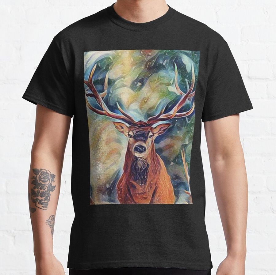 Deer in Forest Abstract Painting Art Design Classic T-Shirt