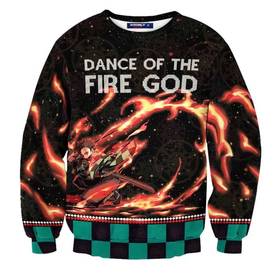 Demon Slayer Wool Knitted Ugly Sweater Dance Of The Fire God Ugly Sweater