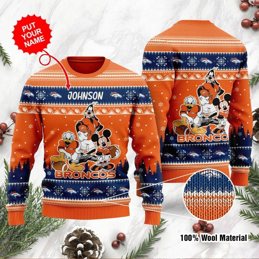 Denver Broncos Disney Donald Duck Mickey Mouse Goofy Personalized Ugly Christmas Sweater, Christmas Sweaters, Hoodie, Sweatshirt, Sweater