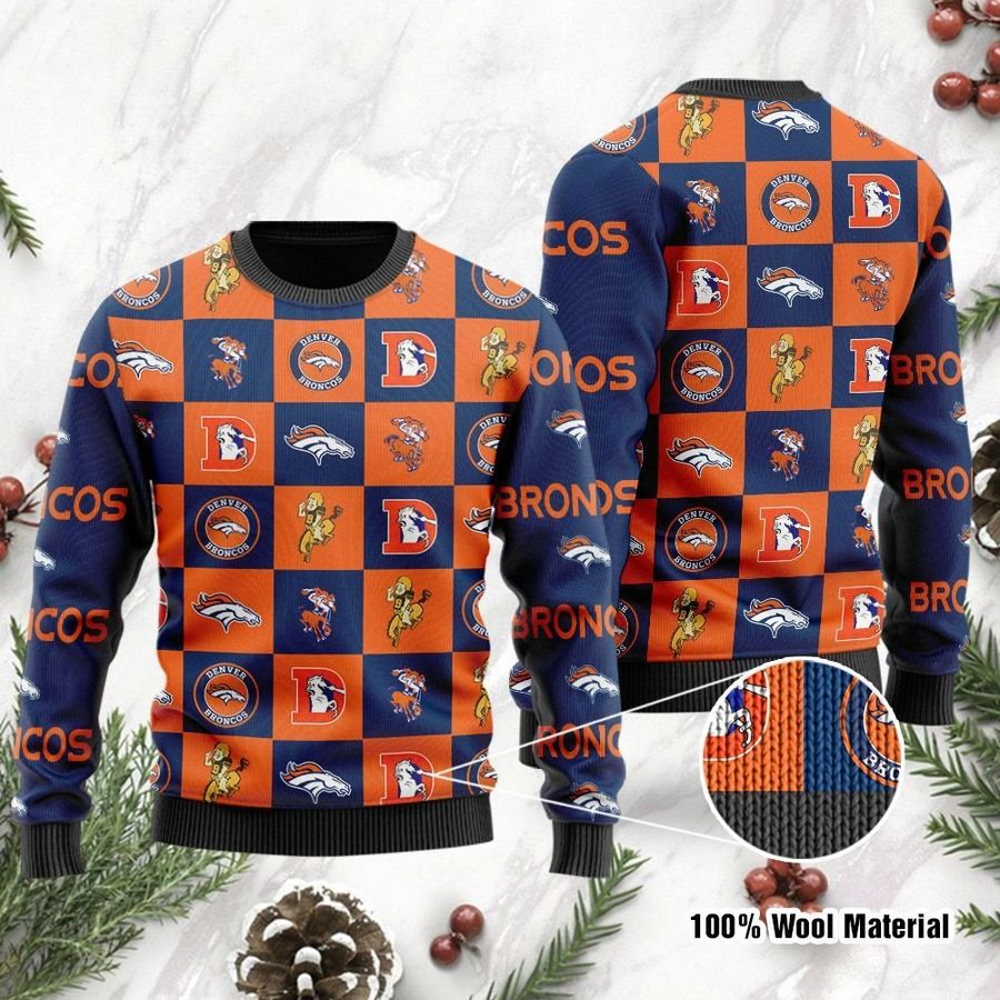 Denver Broncos Logo Checkered Flannel Ugly Christmas Sweater, Ugly Sweater, Christmas Sweaters, Hoodie, Sweatshirt, Sweater