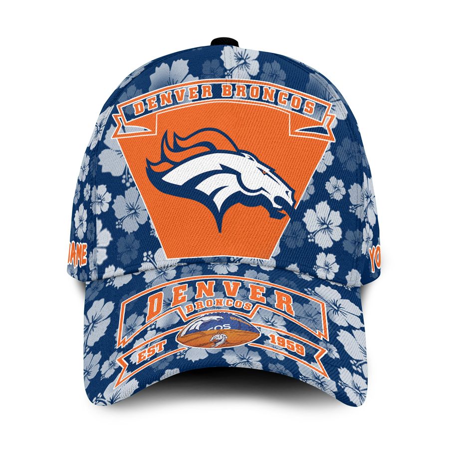 Denver Broncos Nfl Hibiscus Flowers Hawaiian Custom Name Classic Baseball Cap Hat Gifts For Men Dad Fans