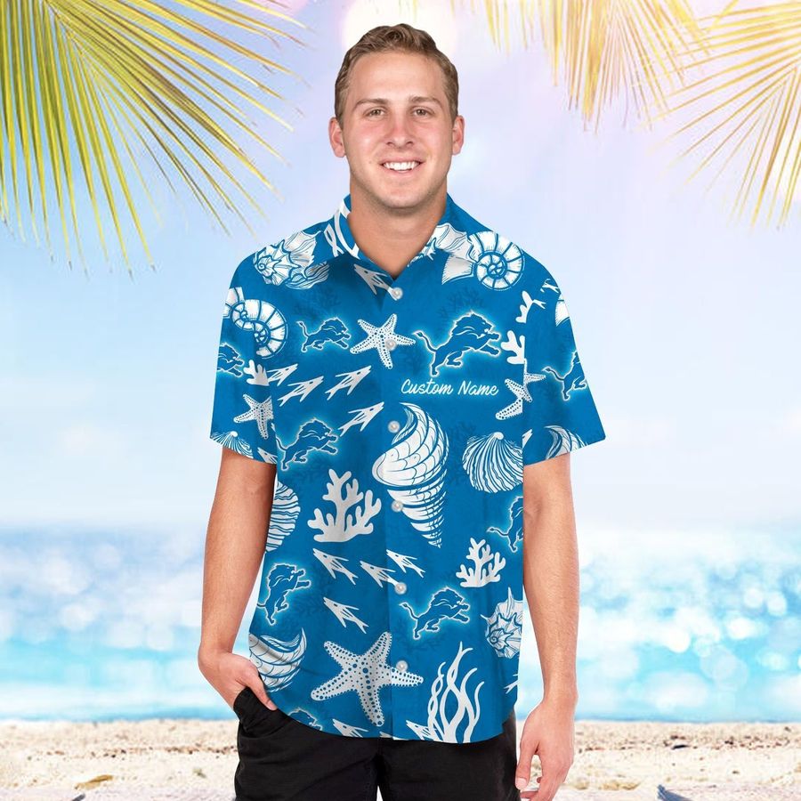 Detroit Lions Custom Name Men Women Short Sleeve Button Up Tropical Aloha Hawaiian Shirts For Men Women