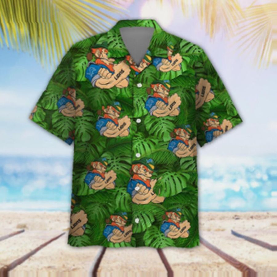 Detroit Lions Leprechaun St Patricks Day Men Aloha Button Up Hawaiian Shirts And Shorts