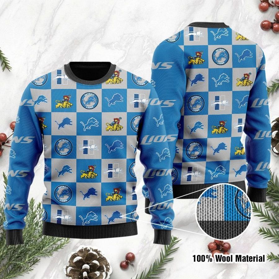 Detroit Lions Logo Checkered Flannel Ugly Christmas Sweater Ugly Sweater