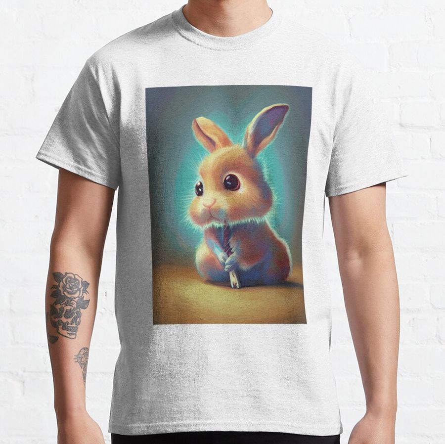 Digital painting of a cute rabbit eating carrot. Classic T-Shirt