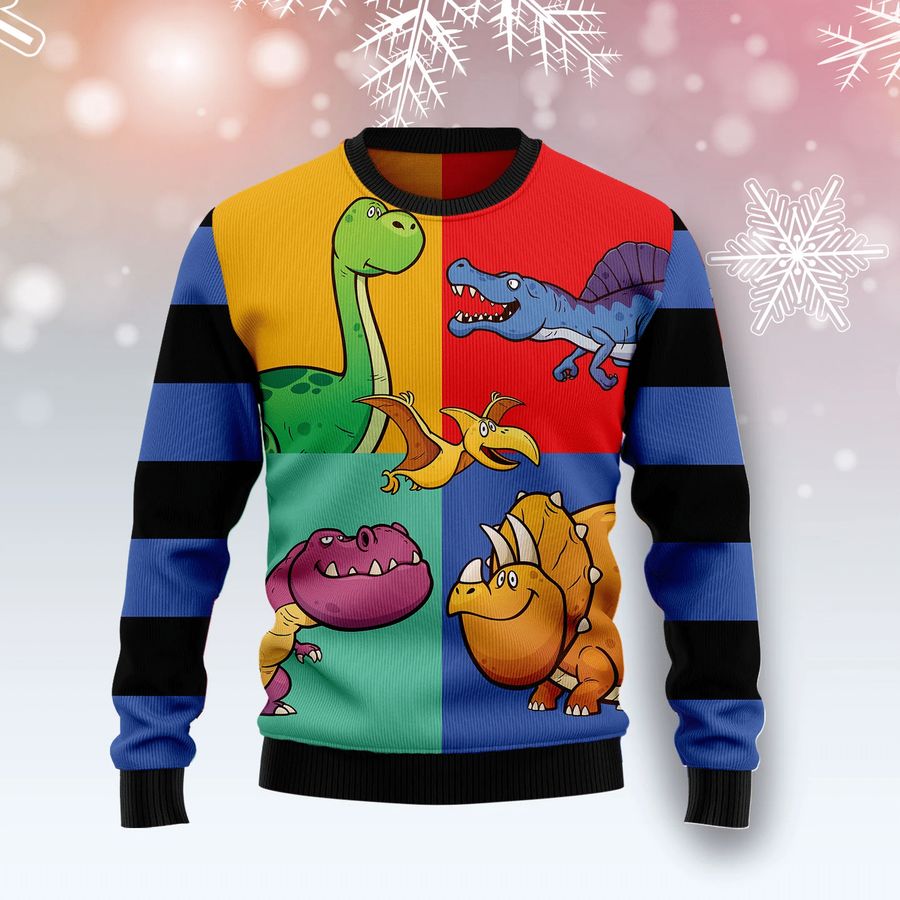 Dinosaur Color Christmas Ugly Sweater - 47