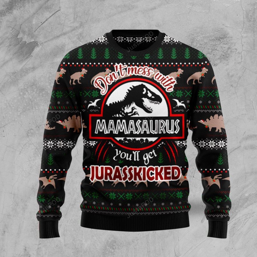 Dinosaur Mamasaurus Ugly Christmas Sweater Ugly Sweater Christmas Sweaters Hoodie