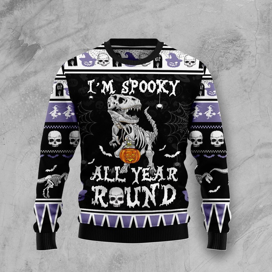 Dinosaur Spooky Ugly Christmas Sweater All Over Print Sweatshirt Ugly