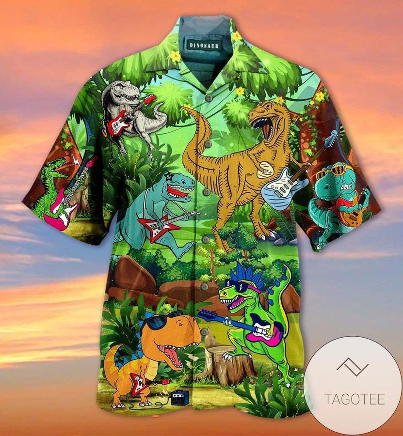 Dinosaur T-rex Cartoon So Cute Green Unisex Hawaiian Aloha Shirts