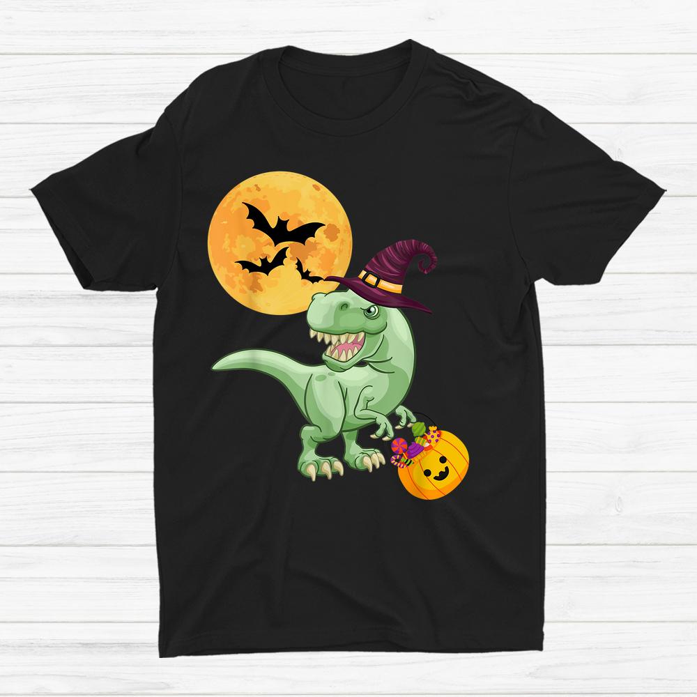 Dinosaur T-rex Scary Pumpkin Moon Halloween Shirt