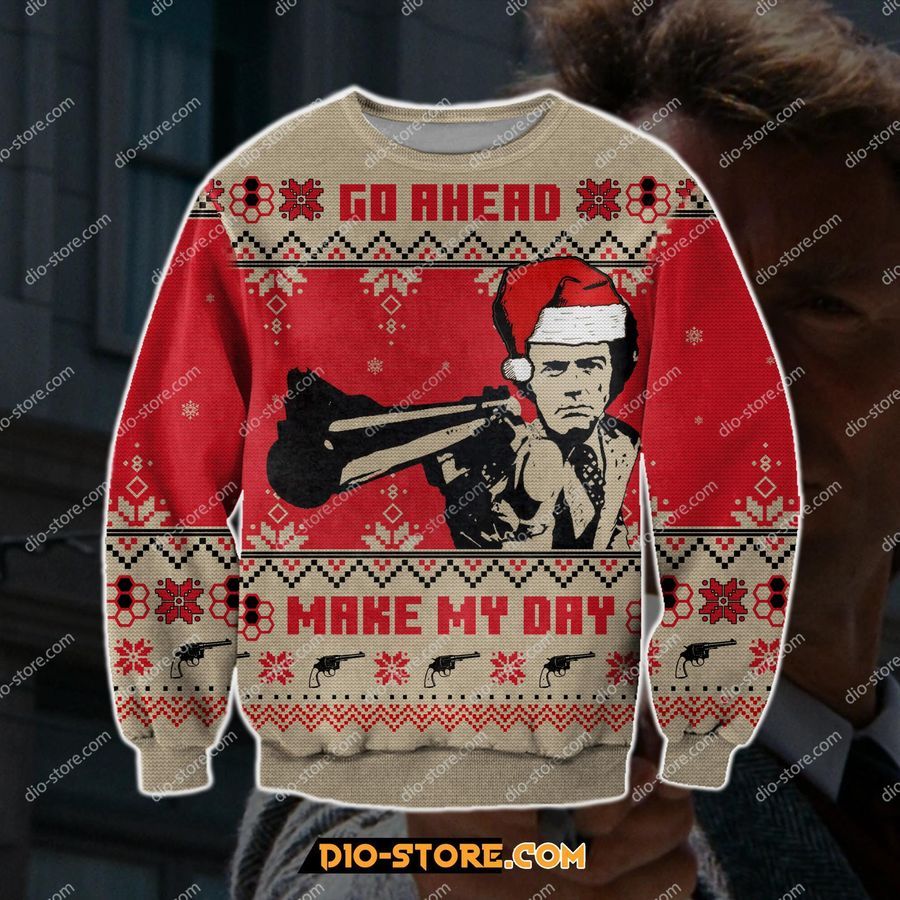 Dirty Harry 3D Print Knitting Pattern Ugly Christmas Sweater Hoodie All Over Printed Cint10155, All Over Print, 3D Tshirt, Hoodie, Sweatshirt