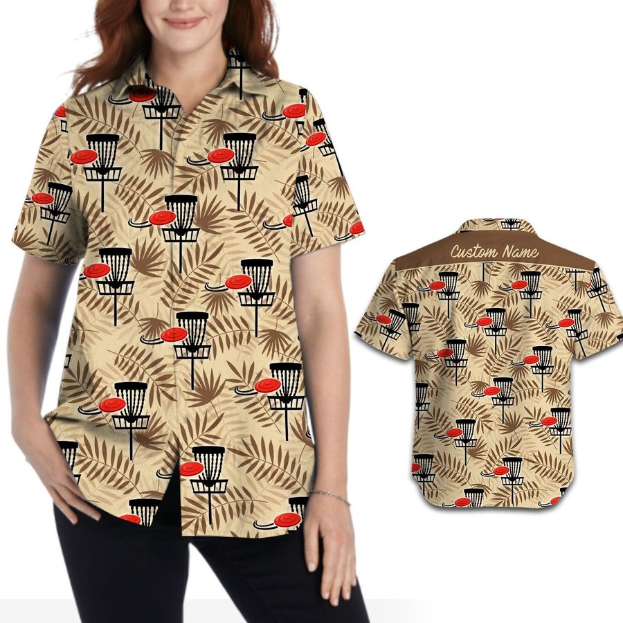 Disc Golf Tropical Floral Custom Name Personalized Gifts Women Button Up Aloha Hawaiian Shirt For Sporty Lovers In Summer