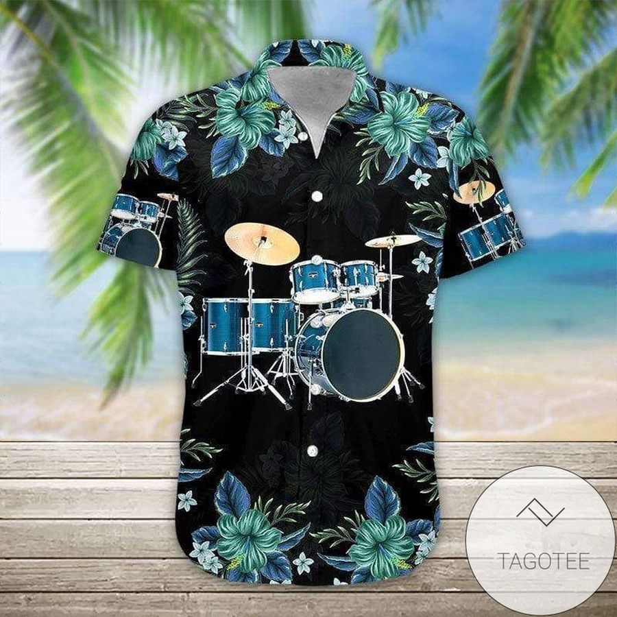Discover Cool Blue Drum Tropical Hibiscus Hawaiian Aloha Shirts