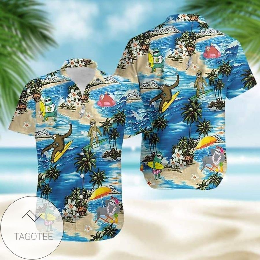 Discover Cool Sloth Surfing Summer Vibe Tropical Hawaiian Aloha Shirts
