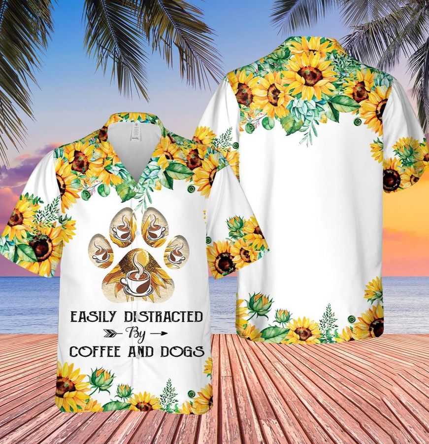 Dog And Coffee Easily Distracted Hawaiian Shirt