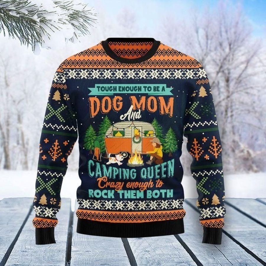 Dog Mom Camping Ugly Xmas Wool Knitted Sweater