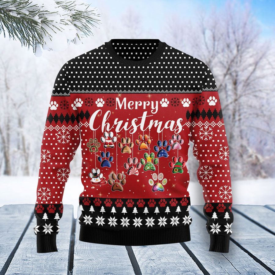 Dog Paws Merry Christmas Ugly Christmas Sweater, All Over Print Sweatshirt, Ugly Sweater, Christmas Sweaters, Hoodie, Sweater