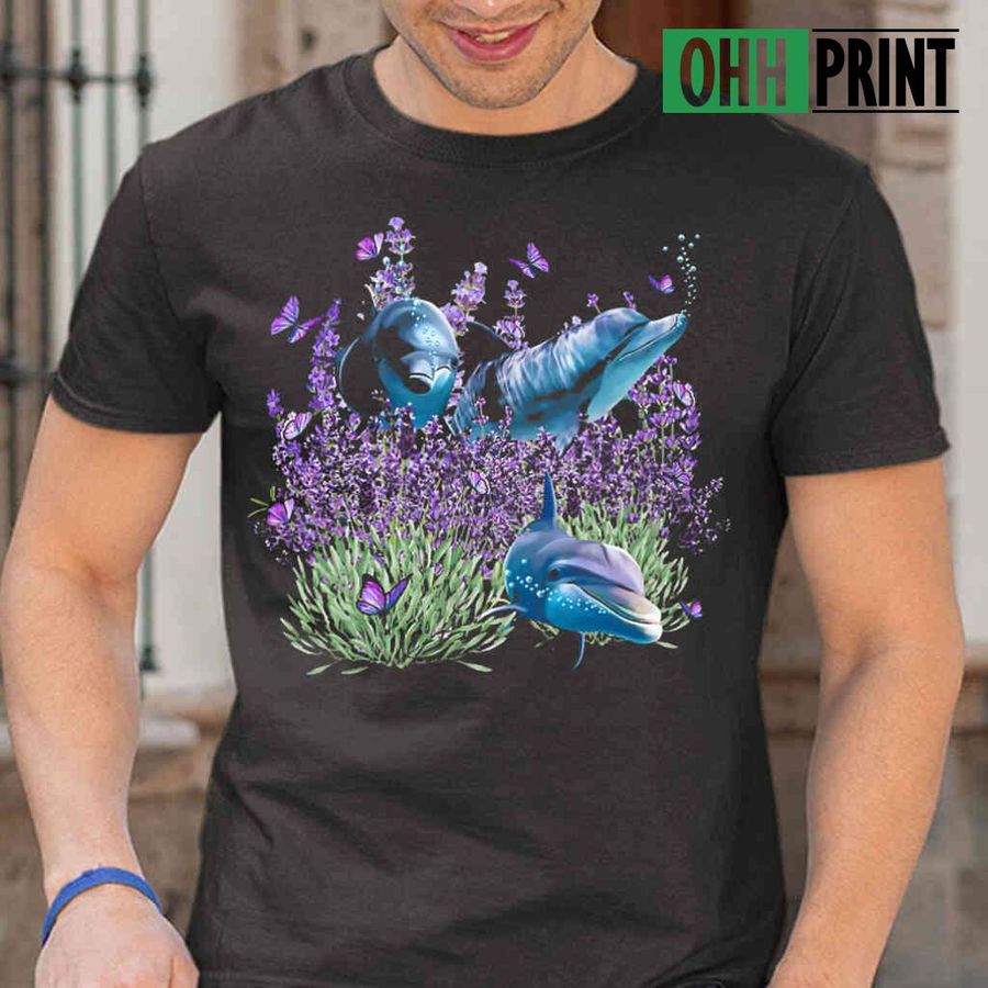 Dolphin And Gorgeous Purple Flower Tshirts Black