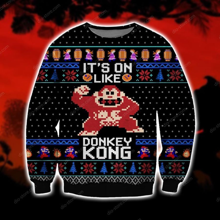 Donkey Kong Knitting Pattern 3D Print Ugly Christmas Sweater Hoodie All Over Printed Cint10612, All Over Print, 3D Tshirt, Hoodie, Sweatshirt