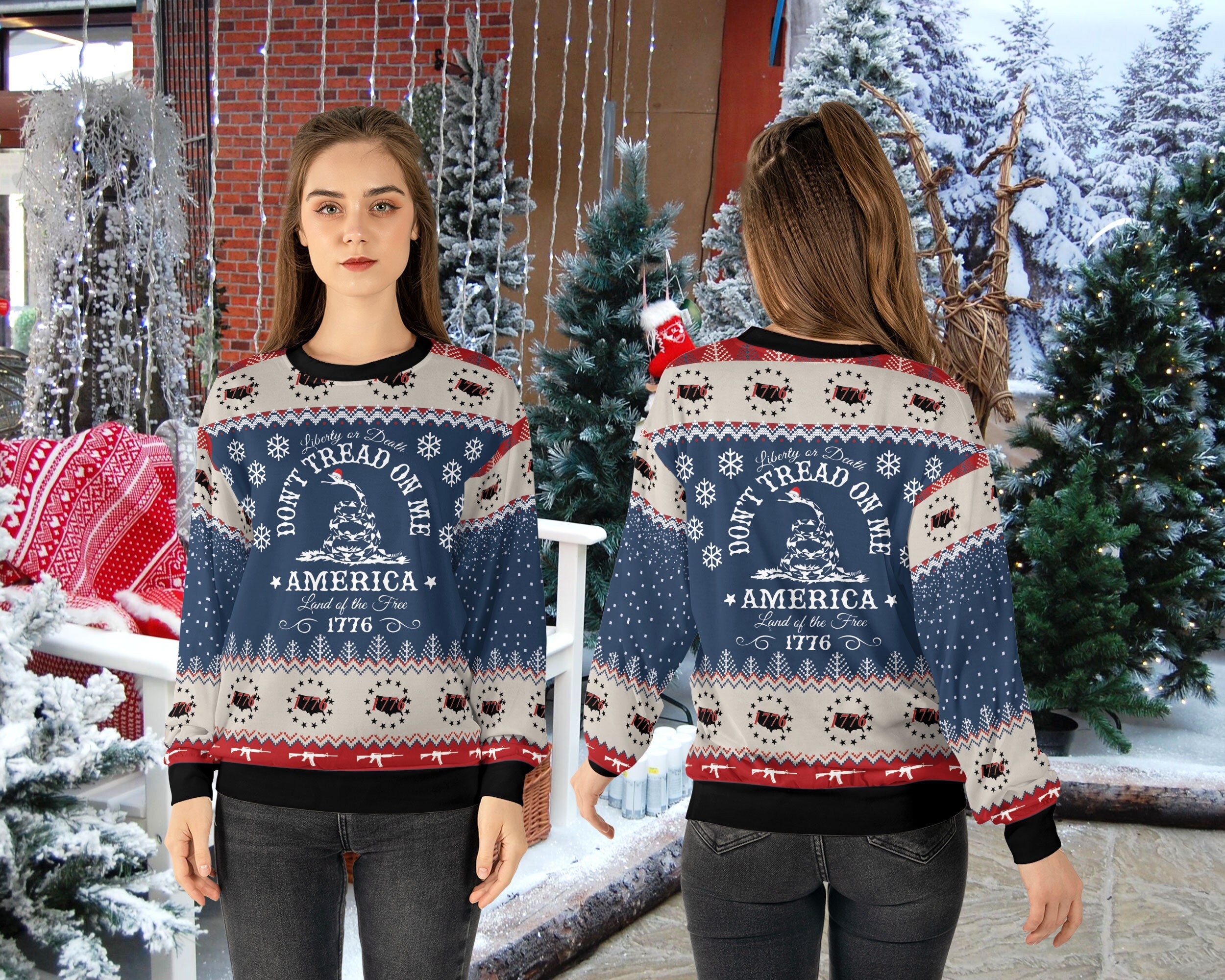 Don't Tread On Me Ugly Chritsmas Land On The Tree American Christmas Matching 2022 Christmas Happy Xmas Wool Knitted Sweater