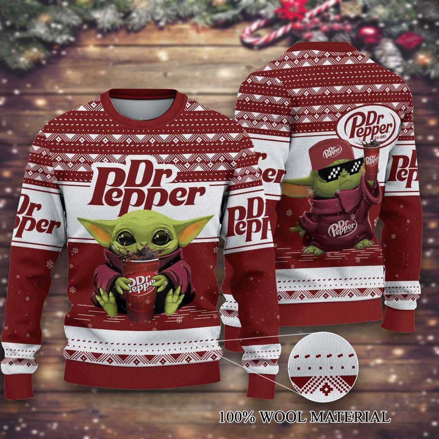 Dr Pepper Baby Yoda Merry Christmas Knitted Ugly Sweater