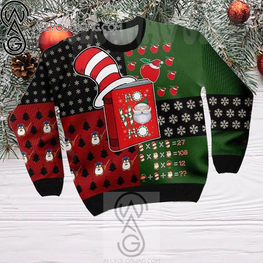 Dr Seuss Hat Ho Ho Ho Teacher Knitting Pattern Ugly Christmas Sweater