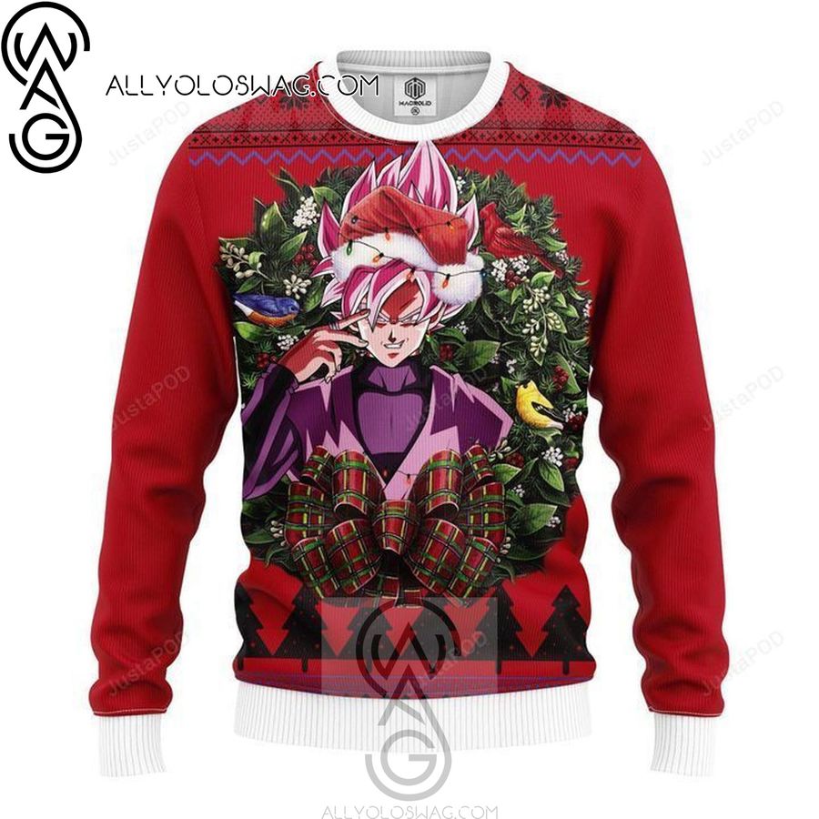 Dragon Ball Goku With Santa Hat Holiday Party Ugly Christmas Sweater