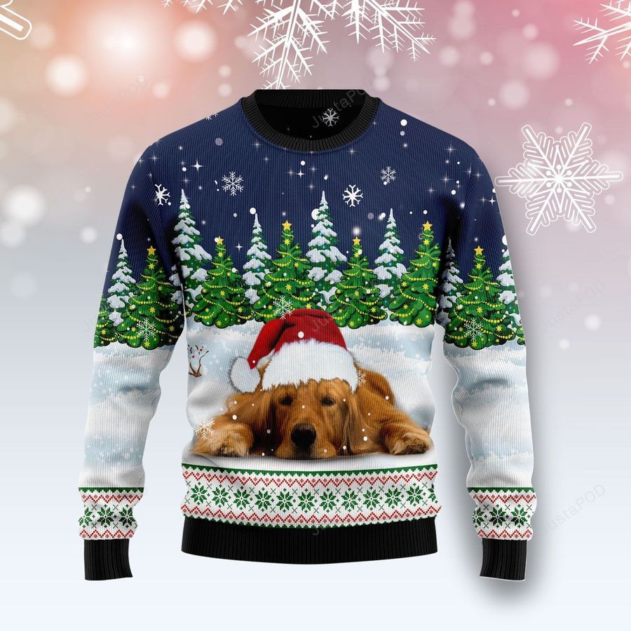 Dreaming Golden Retriever Under Snow Ugly Christmas Sweater All Over