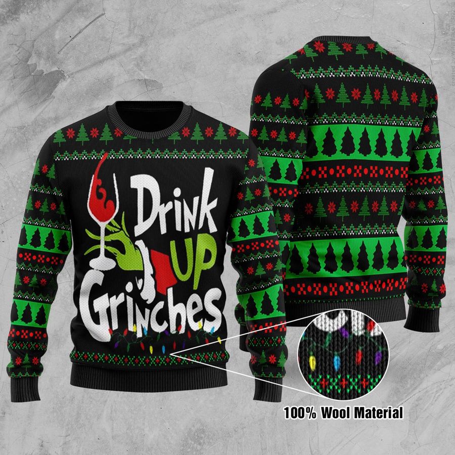 Drink Up Grinches Ugly The Grinch Noel Fans Christmas Happy Xmas Wool Knitted Sweater