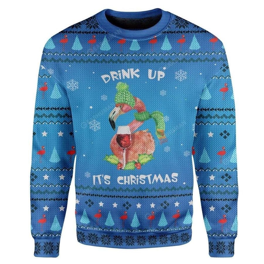 Drinking Flamingo Ugly Christmas Sweater All Over Print Sweatshirt Ugly