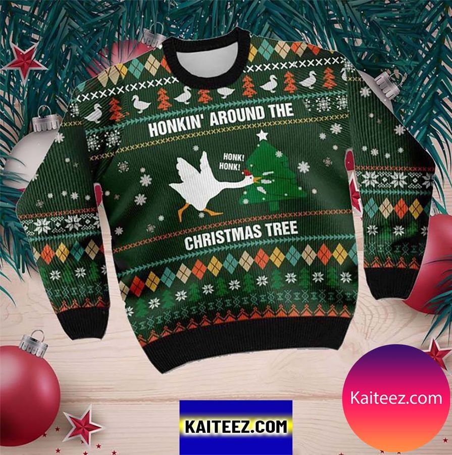 Duck Honkin Around Christmas Tree For Someone Who Loves Duck Christmas Ugly Sweater