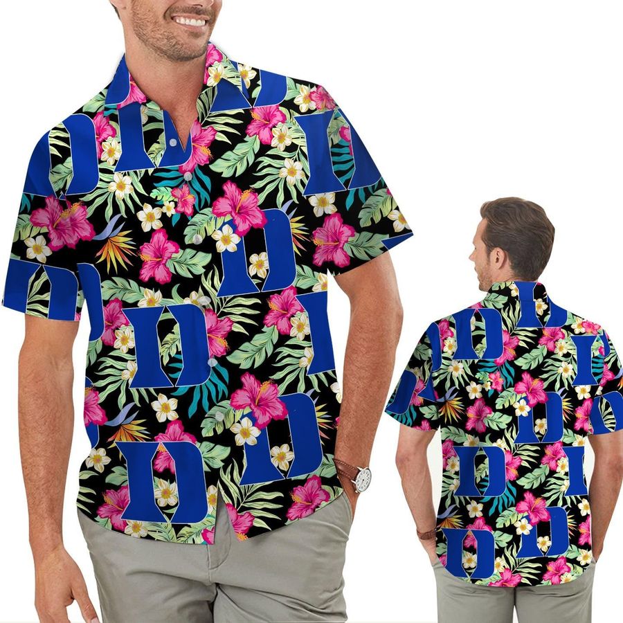 Duke Blue Devils Hibiscus Short Sleeve Button Up Tropical Aloha Hawaiian Shirts For Men Women For Sport Lovers In Summer Duke University