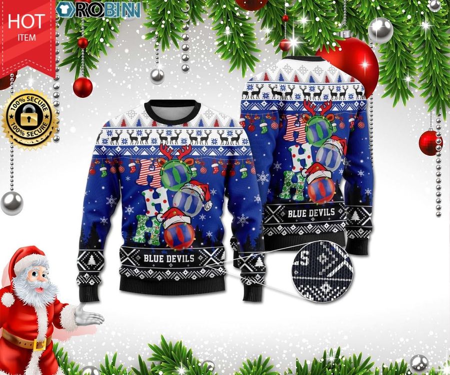 Duke Blue Devils Ho Ho Ho 3D Print Christmas Wool Sweater