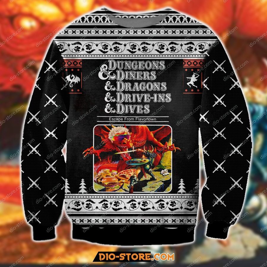Dungeons Diners Dragons Drive-Ins Dives 3D Print Ugly Christmas Sweater Hoodie All Over Printed Cint10083, All Over Print, 3D Tshirt, Hoodie