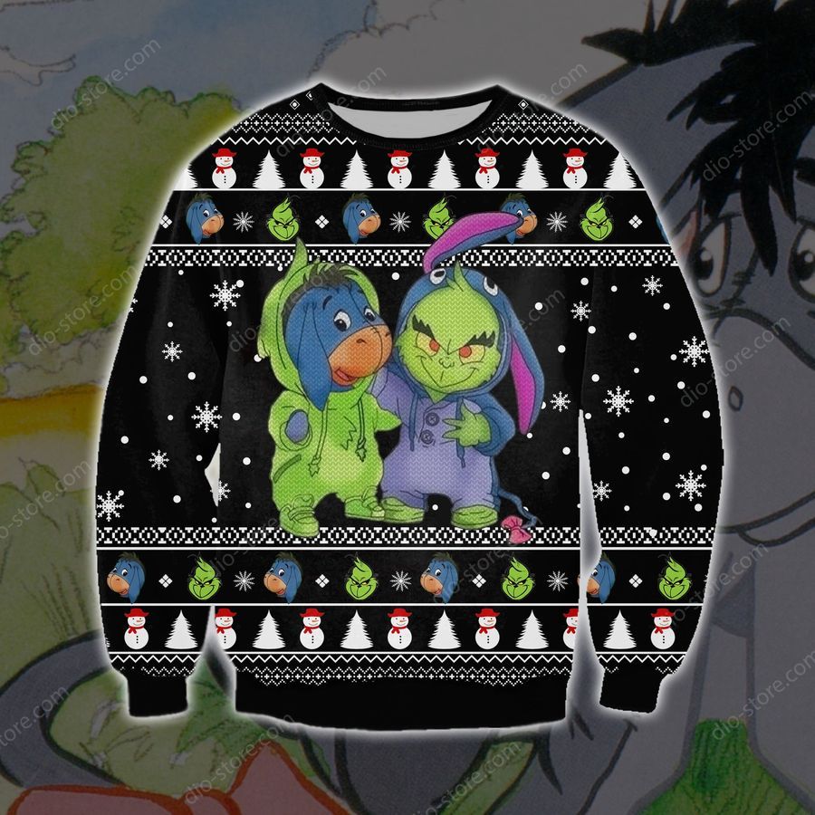 Eeyore And Grinch Funny Knitting Pattern 3D Print Ugly Sweater Hoodie All Over Printed Cint10529, All Over Print, 3D Tshirt, Hoodie, Sweatshirt
