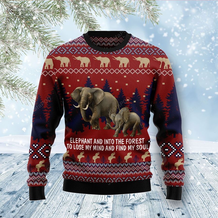 Elephant And Into The Forest Ugly Christmas Sweater Ugly Sweater
