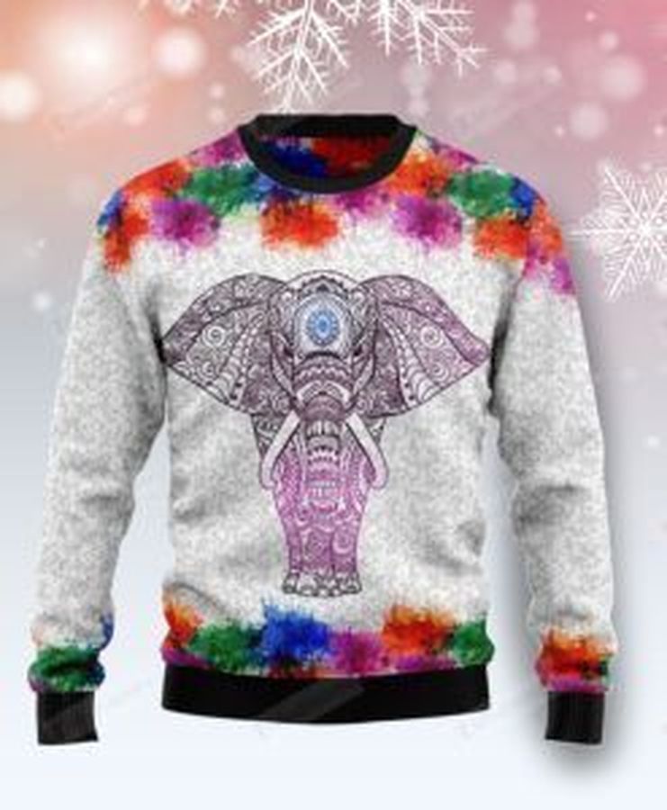 Elephant Mandala Color Ugly Christmas Sweater, All Over Print Sweatshirt