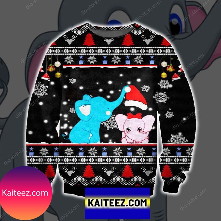 Elephant Merry Christmas Knitting Pattern 3d Print Ugly Sweater