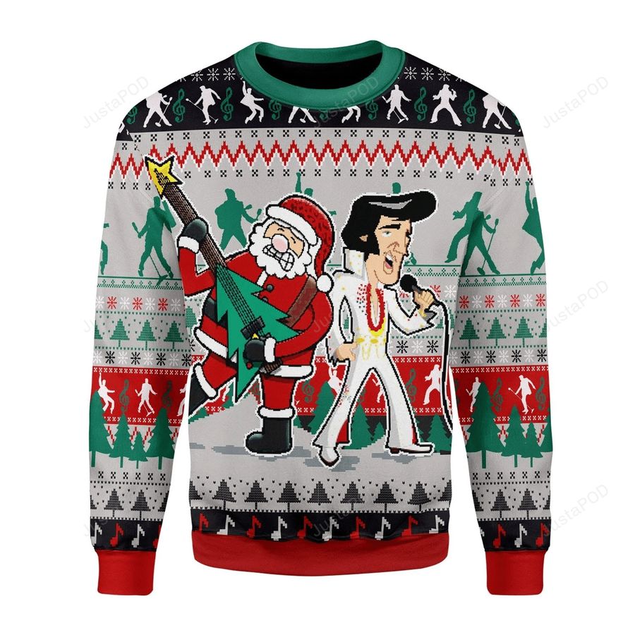 Elvis Presley With Santa Claus Team Up Ugly Christmas Sweater, All Over Print, Ugly Sweater, Christmas Sweaters, Hoodie, Sweater