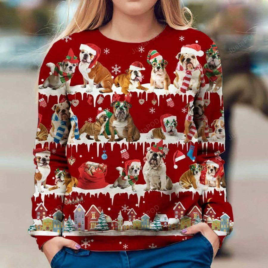 English Bulldog Christmas Ugly Christmas Sweater All Over Print Sweatshirt