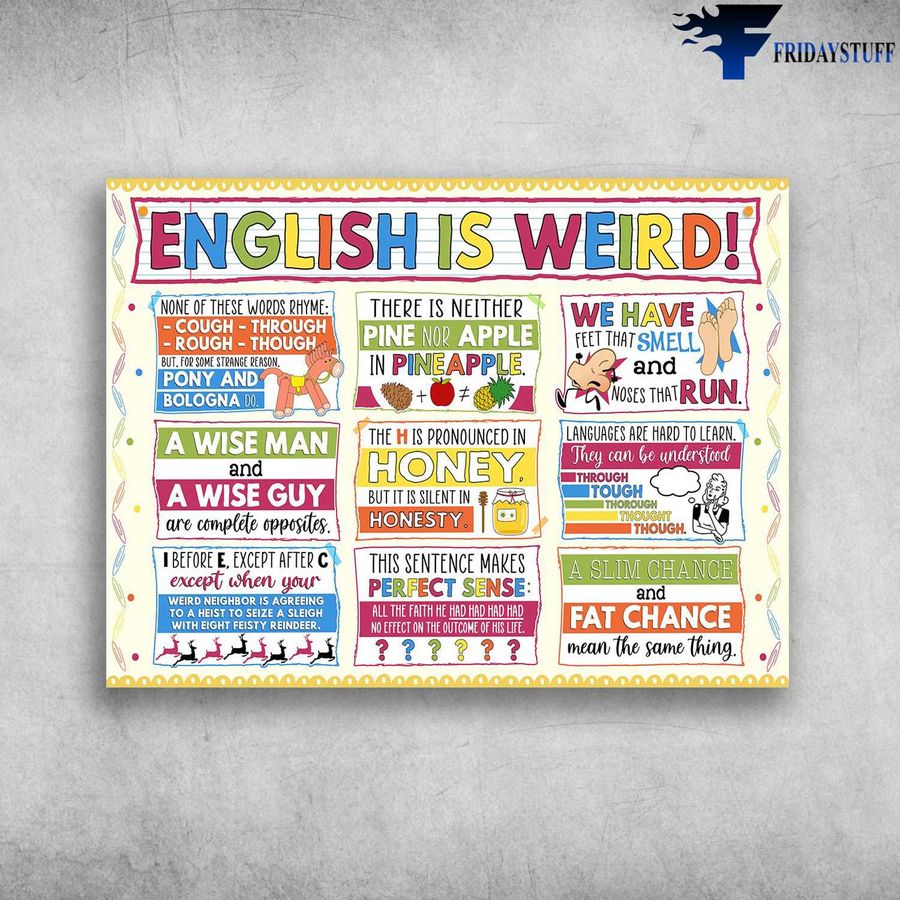 English Class – English Is Weird, None Of These Words Rhyme, Cough Through Poster Home Decor Poster Canvas